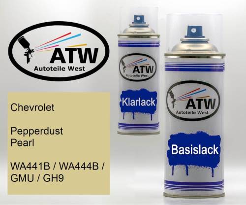 Chevrolet, Pepperdust Pearl, WA441B / WA444B / GMU / GH9: 400ml Sprühdose + 400ml Klarlack - Set, von ATW Autoteile West.